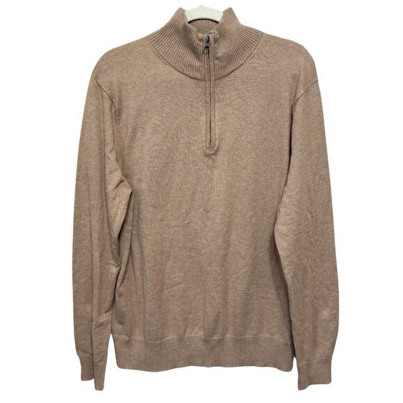 J.Crew HARBOR COTTON Zip Mock Neck Sweater Men’s L Tan Wool Blend Pullover NEW - Picture 1 of 8